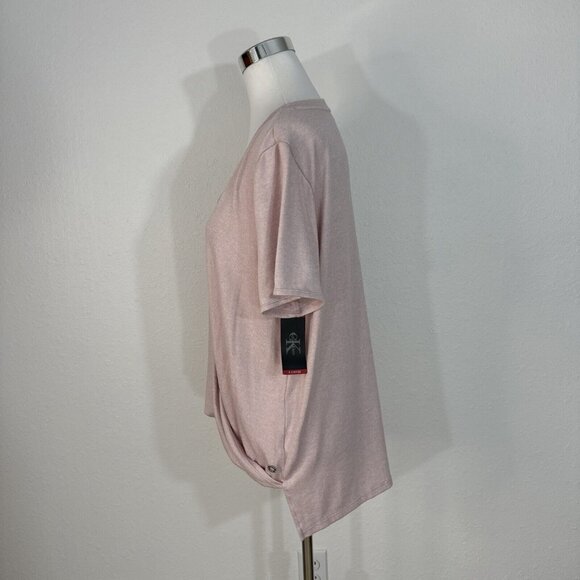 Calvin Klein Top Womens XL Pink V Neck Ruched Front Short Sleeve Knit Stretch NW - Picture 5 of 14